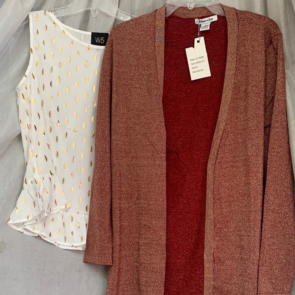 Open-Front Rust Shimmer Cardigan